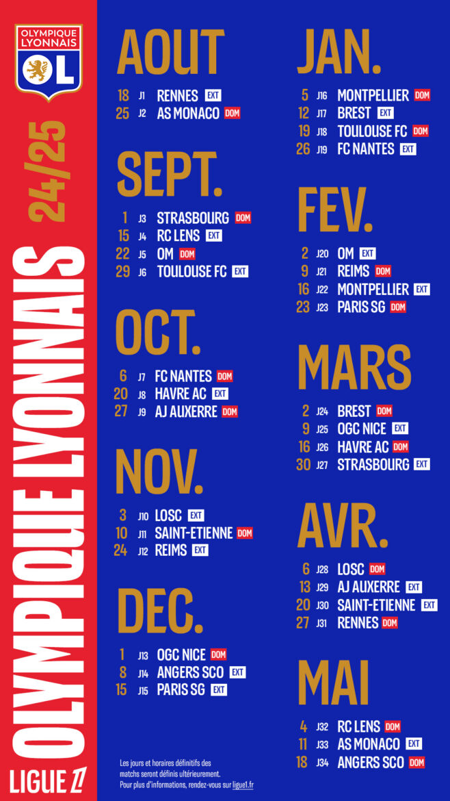 Voici le calendrier complet de l